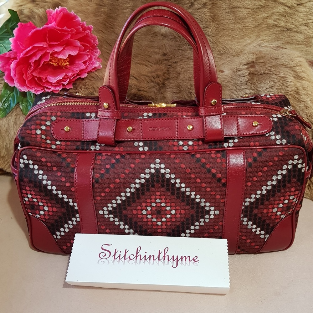 JIMMY CHOO LEATHER TRIM LARGE BAG, EUC